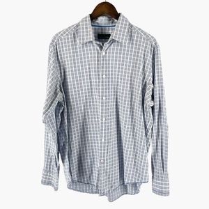 BUGATCHI UOMO Blue Button Down Plaid Dress Shirt‎